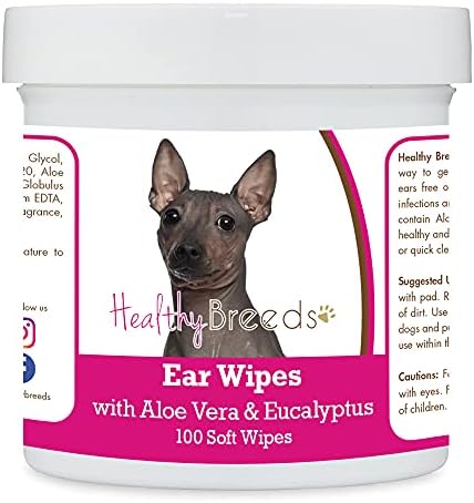 Healthy Breeds American Hairless Terrier Ear Cleaning Wipes with Aloe & Eucalyptus for Dogs 100 Count