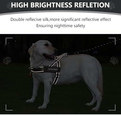 Dog Harness, Upgraded Escape Proof Adjustable Vest Puppy Outdoor Walking, Soft Breathable Jacket with Reflective Strips for Dark Night (Black, XL)