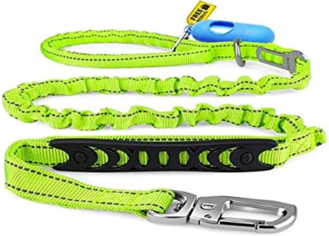 Morpilot Elastic Dog Leash, Strong Leash with Soft Handle for Medium and Large Dogs, Reflective Leash for Pets for Safe Walking at Night with Dogs + Trash Bag (Green)