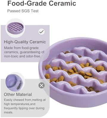 Ceramic Slow Feeder Dog Bowl, Purple, Small