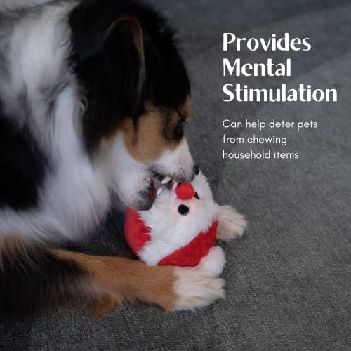 Flourish Pets 2 in 1 Christmas Multi-Layer Chew Toy for Active Dogs | Non-Toxic BPA Free Double Stitched Soft Fabric and Long-Lasting Dog Plush Toys (Santa 3.5")
