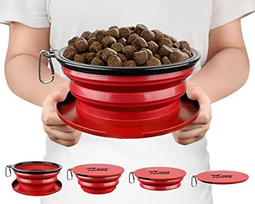 Tuff Pupper SuperBigSlurp Collapsible Dog Bowls | Extra Large Capacity | Portable, Food Safe, Odorless | Non-Toxic Silicone [ Red Bowl 60oz]