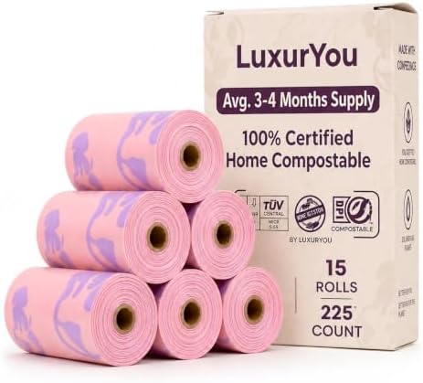 Dog Poop Bags [225 ct.] 100% Certified Home Compostable Waste Bags