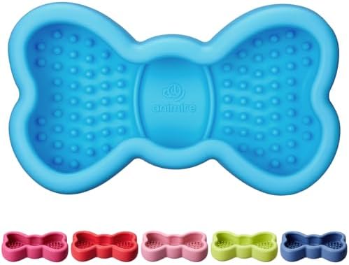 Lick Mat for Dogs, Animire Anti-Spilled Bow Tie Lick Bowls for Anxiety Relief, Silicone Slow Feeder Licking Pad with Suction Cups, Freezeable Dog Enrichment Toy for Boredom (Light Blue,L)