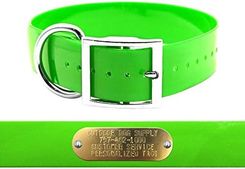 Heavy Duty Waterproof D-Ring 1.5" Dog Collar w Custom Nametag, Lime Green