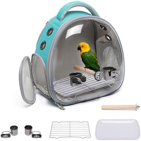 Portable Travel pet Backpack Carrier Hamster Bag Guinea Pig Bird Small Dog cat Turtle Carrier Rabbit Cage Squirrel Bearded Dragon Breathable Hangbag (Green+Accessories)