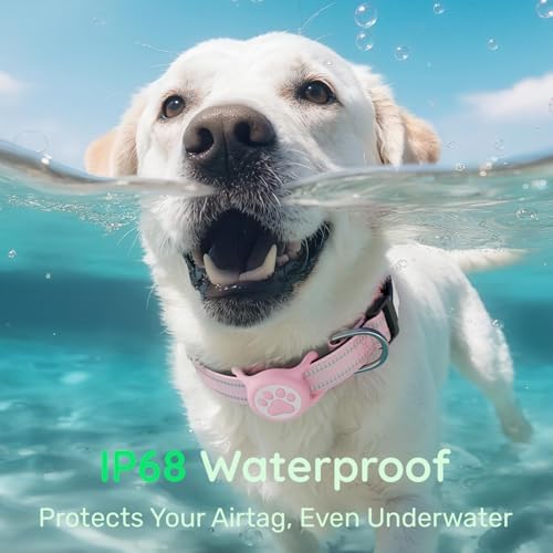 Premium Airtag Dog Collar，with IP68 Waterproof AirTag Holder,Pink,S