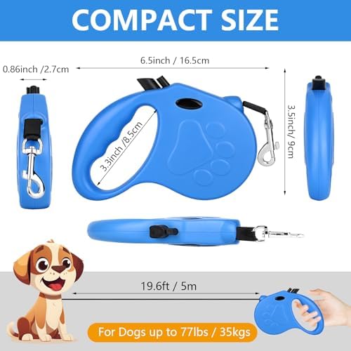 Retractable Dog Leash, 16ft Dog Walking Leash for Small Dogs up to 77lbs, Non-Slip Handle - Blue