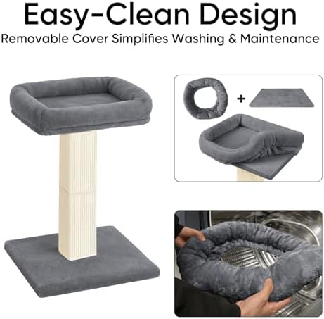 Cat Scratching Post with Plush Perch for Indoor Cats, 32 Inch, Grey