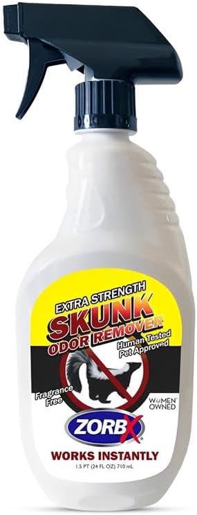ZORBX Unscented Skunk Odor Remover Spray 24 FL Oz – Fast Acting Skunk Smell Removal - Extra Strength Pet Skunk Odor Remover for Dogs, House, Car, Clothes & Furniture