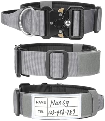 Tactical Dog Collar with Handle (Grey, L)