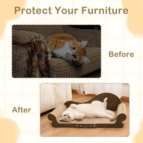 DWCN 26" Large Cat Scratcher Bed, Durable Cardboard Cat Couch Scratching Board, Long-Lasting Scratch Lounge for Indoor Cats, Furniture Protector