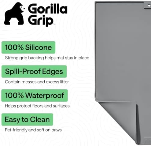 GORILLA GRIP Cat Litter Box Mat, Easy Clean Silicone Mats, 30x24 Gray