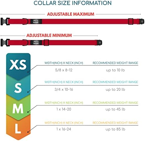 Improved - Personalized Dog Collars w/Engraved Metal ID Nameplate for Name & 3 Lines Text - Custom 20 Icons, 4 Adjustable Sizes, 10 Fonts, Dog Collar for Large Dogs, Dog ID Tag Personalized, Red