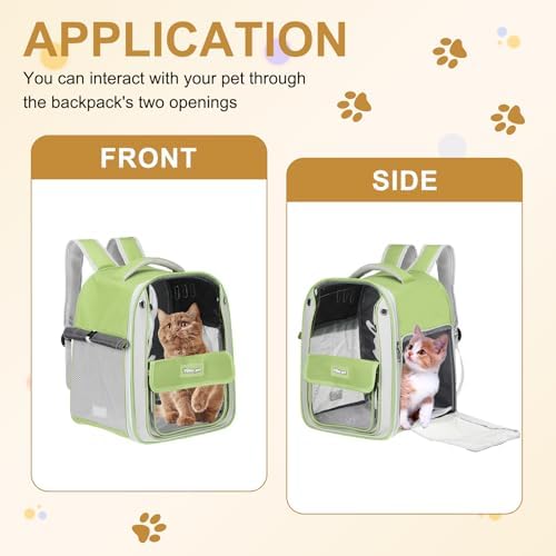 Pet Backpack Carrier, Portable and Ventilated, Oxford Cloth, Dogs Cats and Small Animals Travel Bag 13", (Green, 1 Pcs), Intended for Hiking/Camping/Traveling