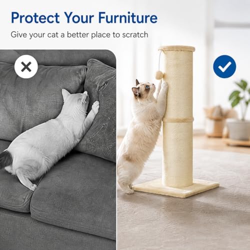 Cat Scratching Post with 5.5 Inch Diameter Sisal Post, 32 Inch, Beige