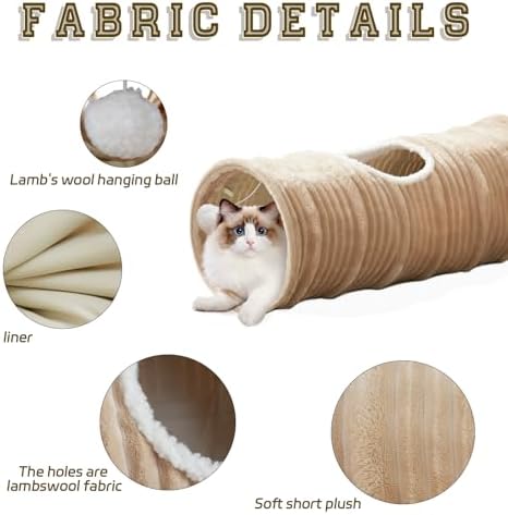 Cat Tunnel for Indoor Cats,Cats Toys Collapsible Tunnel Straight Tube with a Fun Ball and 2 Holes,Cat Play Tunnels,for Rabbits, Ferrets, Puppies & Small Pets,Diameter 9.8 Inch