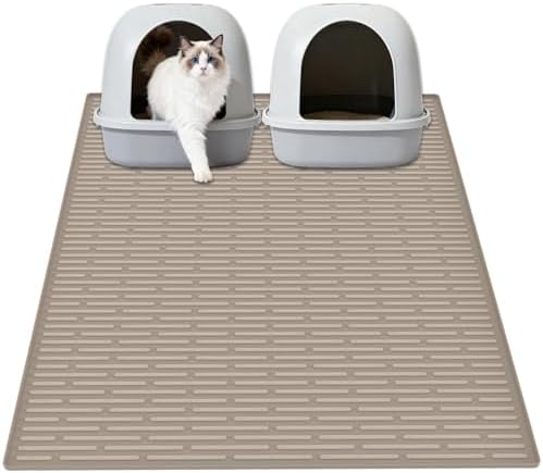 XXL Extra Large Silicone Cat Litter Trapping Mat for Scatter Control, 40"x30"(100cmx75cm) Waterproof Kitty Litter Box mat for Floor, Soft on Kitty Paws, Easy to Clean, Light Brown