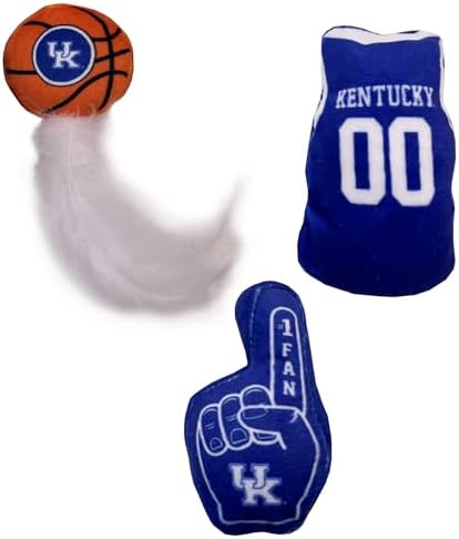Pets First Best Plush CAT Toy - NCAA Kentucky Wildcats Complete Set of 3 Piece Cat Toys Filled with Fresh Catnip. Includes: 1 Helmet Cat Toy, 1 Football Cat Toy with Feathers, & 1 Beer Bottle.