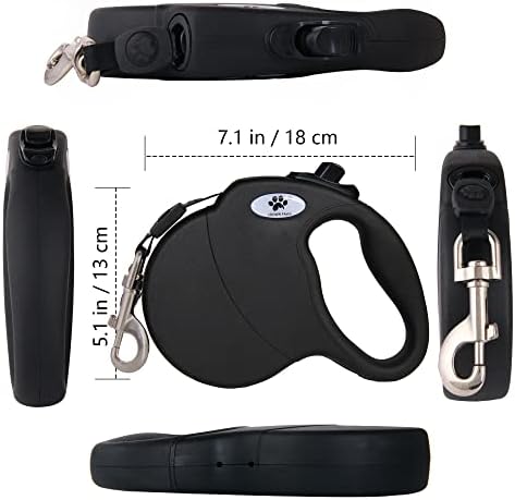 16ft Retractable Dog Leash for Large Breed Dogs up to 110 lbs with a Detachable Chew Proof Extender Wire Ropes (Black L)