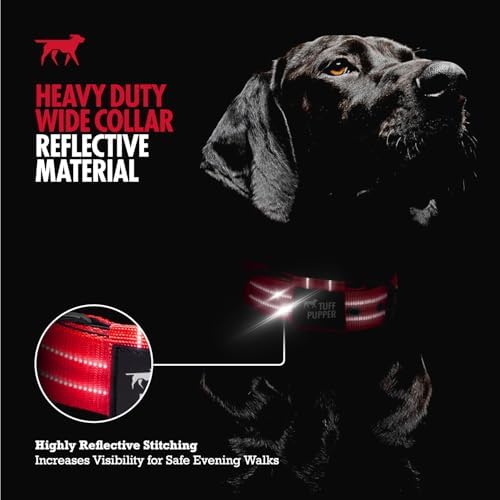 Tuff Pupper Heavy Duty Tactical Dog Collar | 1.25" Wide Ballistic Nylon | Reflective Stitching | Integrated ID Tag Holder | Stainless Steel Buckle | Padded Lining | Small & Medium Dogs (Red, Small)
