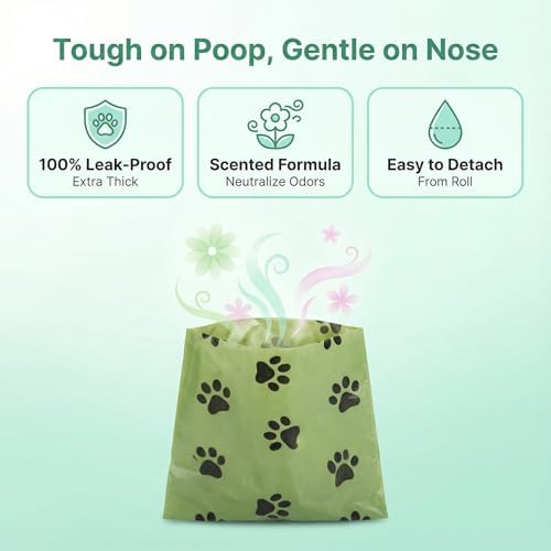 QMEAKMONY Dog Poop Bag Set with Funny 3D Poop Dispenser - 360 Bags (24 Rolls, 15 pcs/Roll), Scented Odor-Neutralizing, Hands-Free holder for Leash/Backpack, Meets Months of Use. (360 Counts)