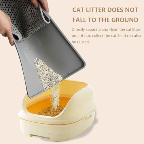 Cat Litter Mat Double Layer, Kitty Litter Box Mat Small Waterproof Urine Proof Trapping, Easy Clean, Silicone Cat Supplies & Accessories for Indoor Pets (Black, 19.68x14.96x0.39 in)