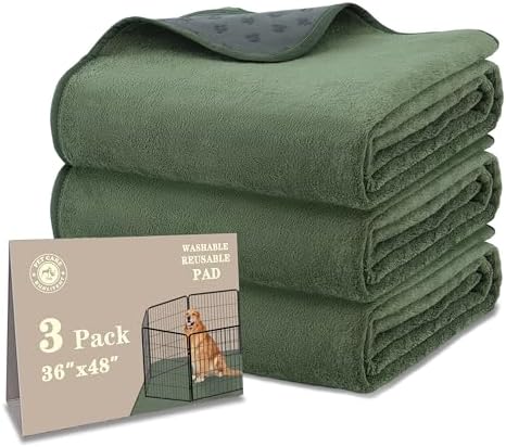 Bunlitent Washable Puppy Pads, Whelping Pads, 36'' x 48'', Green, 3 Packs