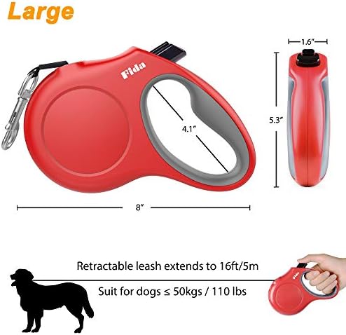 Fida Retractable Dog Leash with Dispenser and Poop Bags, 16 ft, Red
