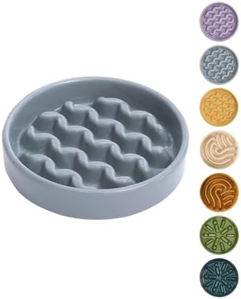 Ceramic Slow Feeder Dog Bowl, Ice Blue, Small