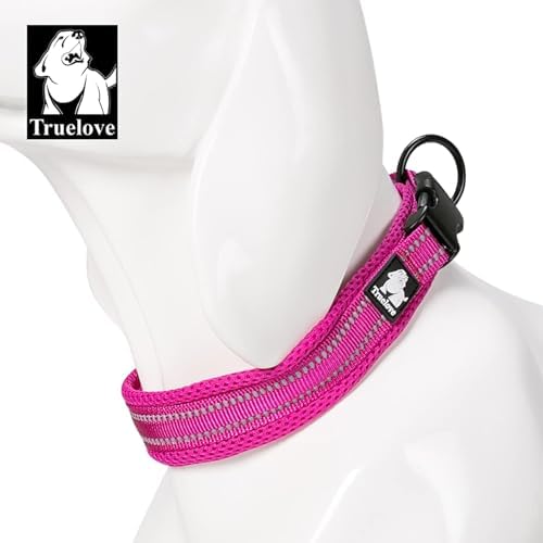 True Love Padded Reflective Breathable Nylon Dog Collar, Fushcia, 2XL
