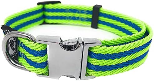 Regal Dog Products Twill Dog Collar, Medium Lime Green/Blue Stripe