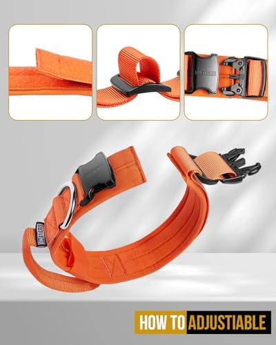 OneTigris Heavy Duty Dog Collar for Large Dogs with Traffic Handle Orange L