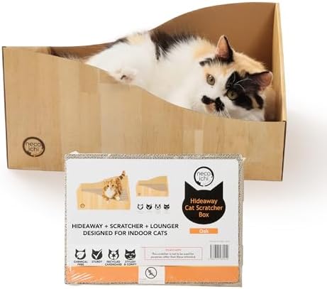 Hideaway Cat Scratcher Box for Indoor Cats - Cat Scratching Board, Horizontal Cat Scratch Pad Lounger with Reversible Usability and Extra Comfort for Lounge(Oak)