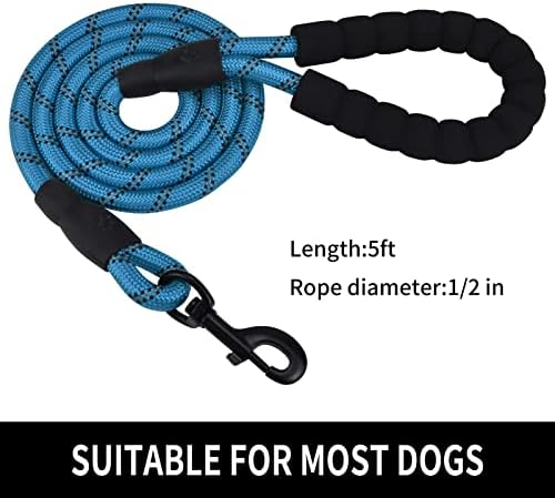 5/6 FT Strong Pet Dog Leash with Soft Padded Handle,Highly Reflective Rope for Night Walking,360-Degree Rotating Metal Buckle Without Tangles,Suitable for Small,Medium and Large Dogs.(5ft)