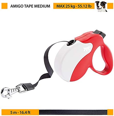 Ferplast Retractable Dog Lead Extendible Dog Leash Amigo Tape M, Extending Tape, 5 m, max 25 kg, Black