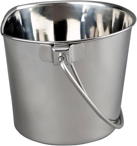 ADVANCE PET PRODUCTS 13 Quart Heavy Duty Stainless Steel Flat Side Bucket | Durable Food & Water Pail for Dogs, Cats, Kennels, Cages and Critter Crates | Multi-Purpose Bucket