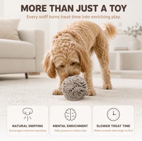 Light Brown Snuffle Ball for Dogs, Slow Feeder Mental Enrichment Toy for Small, Medium Dogs, Discreet Color Interactive Puzzle Game for Anxiety Relief & Indoor Fun, Machine Washable