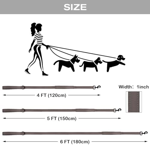 Joytale Dog Leash for Large Dogs that Pull, Double Handle, 4FT, Brown