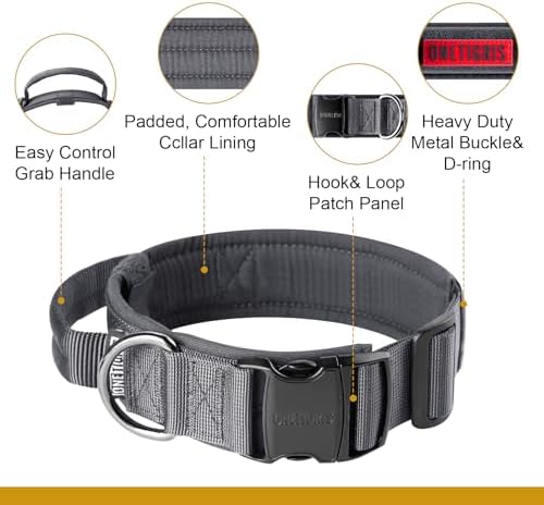 OneTigris Heavy Duty Dog Collar for Large Dogs with Traffic Handle Gray L