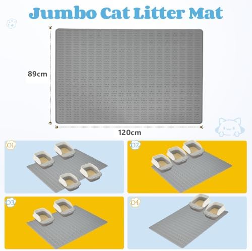 Cat Litter Mat, 47x35in Extra Large Litter Trapping Mat, Grey