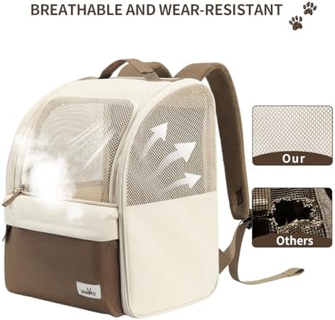 wakytu Cat Carrier Backpack,Pet Backpack Carrier for Small Cats Dogs,Beige