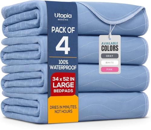 4 Pack Waterproof Reusable Heavy Absorbency Incontinence Bed Pads 34"x52"