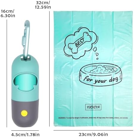 Dog Poop Bags Holder with LED Flashlight|Pet Waste Bags Dispenser for Leash|Doggie Potty Bags Container with Leak-proof Pet Trash Bags and Accessories (1 Holder 195 Bags, Crystal Blue)
