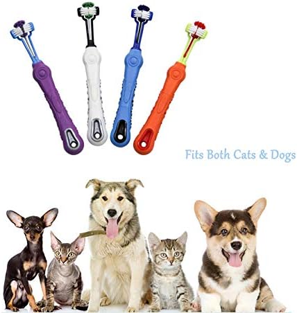 Orgrimmar 4 Pcs 3-Sided Pet Toothbrush Dog Cat Mouth Dental Teeth Care