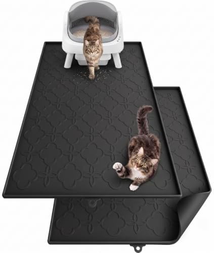 Pawtners Cat Litter Mat Extra Large 42" X 30", Easy to Clean, Black, 2 Pack