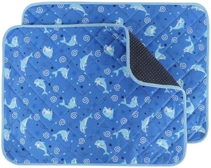 IEUUMLER Washable Pee Pads for Dogs, 2 Pack Non-Slip & Waterproof Pack Whelping Pad, Reusable Washable Puppy Potty Training Pad with Fast Absorbent for Playpen EU007 (Dolphin, 36"X24"-2pcs)