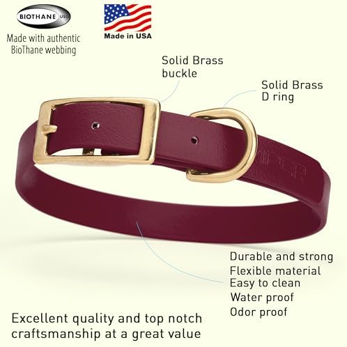 Viper Biothane Heavy Duty Waterproof Dog Collar Strong Coated Nylon Webbing w/Solid Brass Hardware Odor-Proof Easy to Clean High Performance Fits Small Medium or Large Dogs, Merlot Burgundy