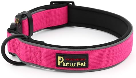Plutus Pet Tactical Dog Collar, Reflective, Adjustable Heavy Duty Dog Collar, Soft Padded and Comfortable, for Small Medium and Large Dogs (Hot Pink, L)