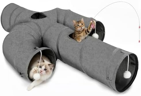 Ownpets Cactus Cat Tunnel 12" with Peek Holes for Indoor Large Cat, Grey